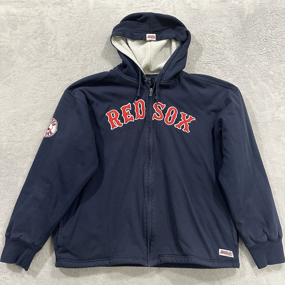 Vtg Stitches Red Sox Hoodie Jacket XL Full Zip Sweatshirt Boston Blue Baseball